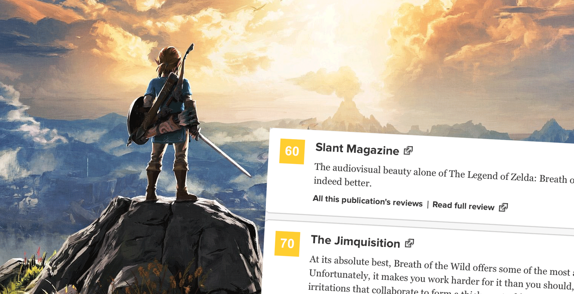 metacritic on X: The Legend of Zelda: Breath of the Wild [98]   With 37 of 61 scored reviews sporting perfect  scores, it's #4 all-time.  / X