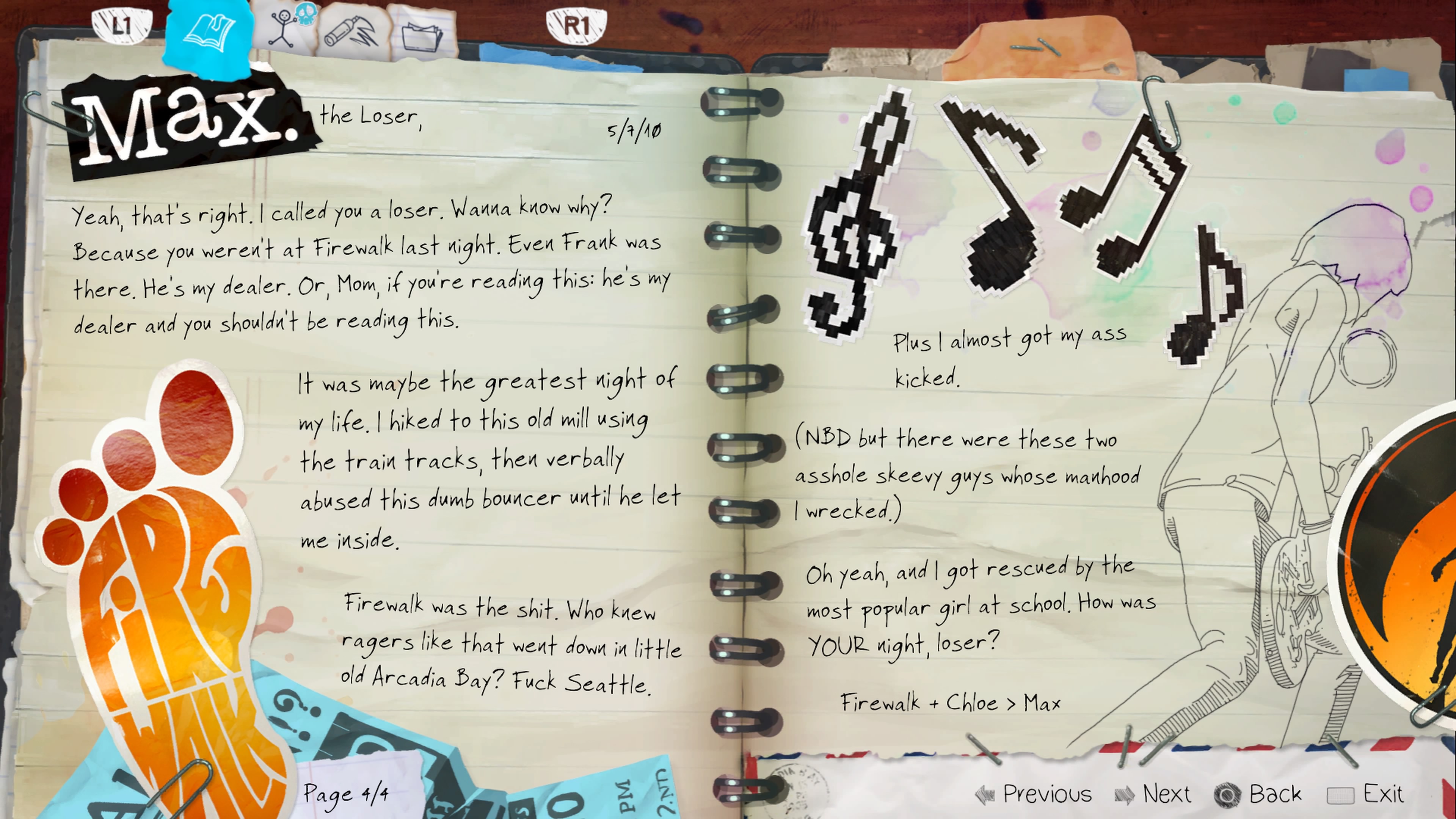 One of Chloe's many diary notes/letters for her distant friend Max.