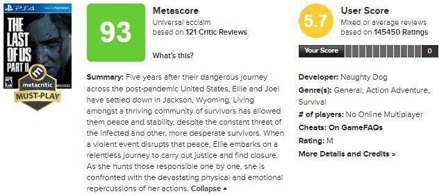 THE LAST OF US PART II, TÓPICO CENTRALIZADO DE REVIEWS, 12.06.20, A  MILESTONE IN VIDEOGAME HISTORY - METACRITIC 95