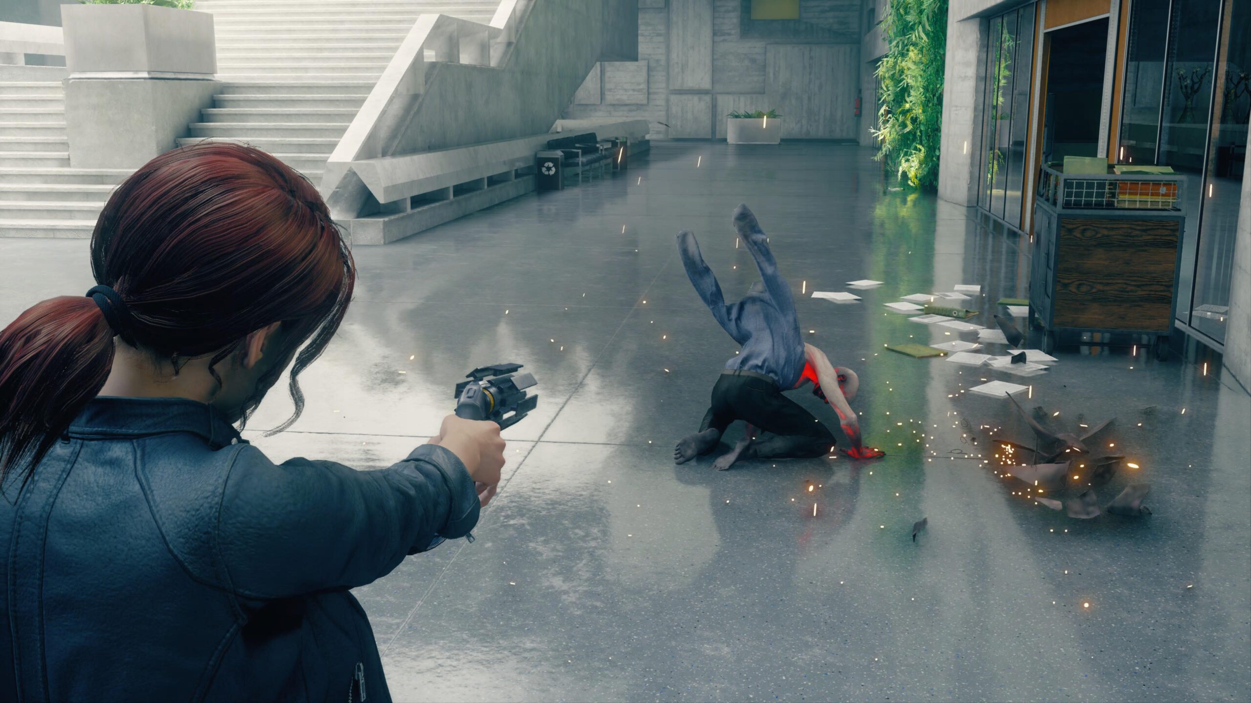 Control: Jesse Faden fires her service gun at a hiss entity.