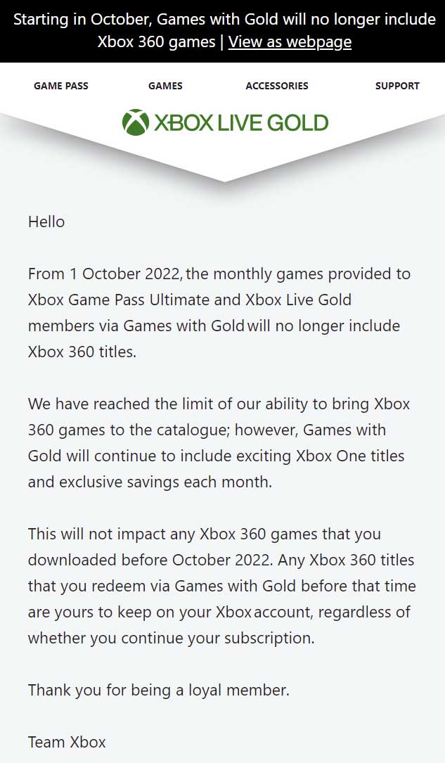 Xbox Games With Gold Will No Longer Include Xbox 360 Games From