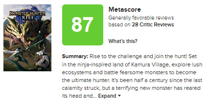 monster hunter rise metacritic