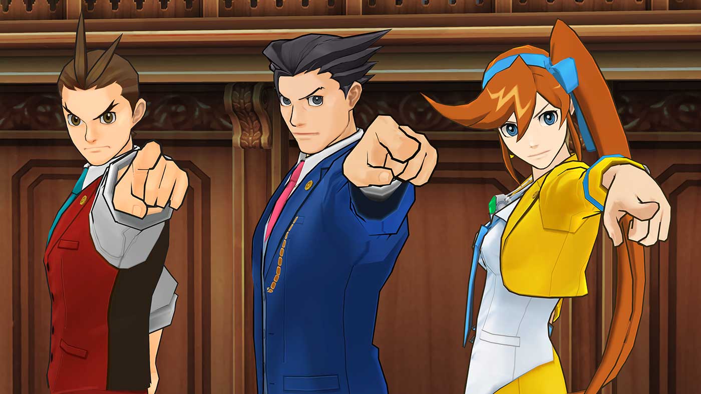 Apollo Justice: Ace Attorney Trilogy Review - Apollo, Phoenix and Athena Pointing