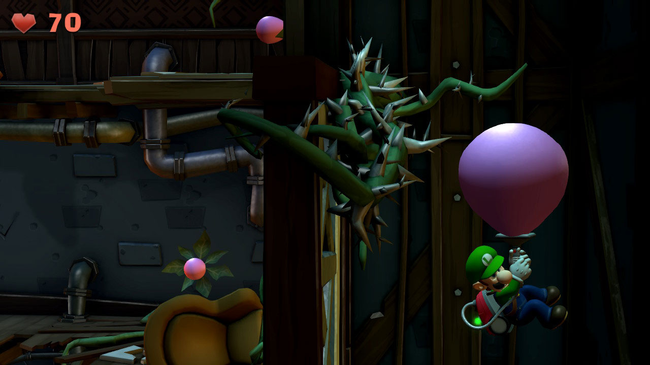 Luigi's Mansion 2 HD Review - Luigi's Floating Up Past Vines With A Balloon
