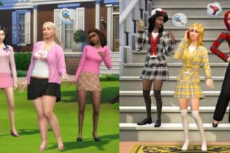 The Sims 4 characters in Mean Girls and Clueless-inspired outfits.