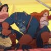 Animated characters from Golden Axe series with weapons in a fantasy setting.