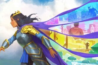 Fantasy game artwork featuring a regal female character with flowing cape and crown.