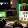 Gaming room with Xbox, IKEA furniture, and a lightbox with date.